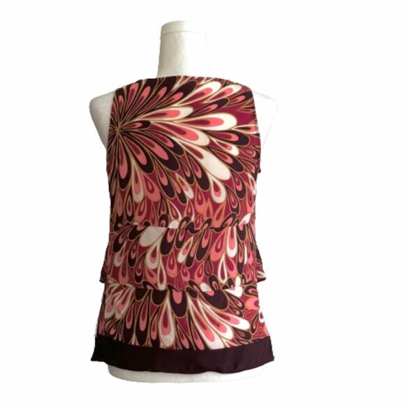 NY&C Blouse Top Retro Print Sleeveless V-Neck Tiered Layered Summer Small NEW - Picture 6 of 11